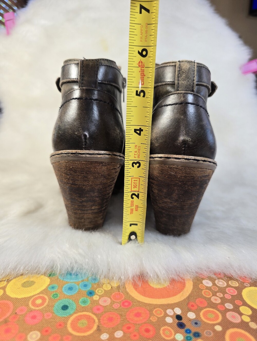 Schuler & Sons Side Zip Triple Buckle Heel Distressed Ankle Boot - Picture 9 of 16